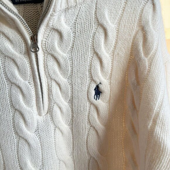 Polo Ralph Lauren CABLE WOOL CASHMERE HALF ZIP SWEATER CREAM AUTH - Picture 3 of 8